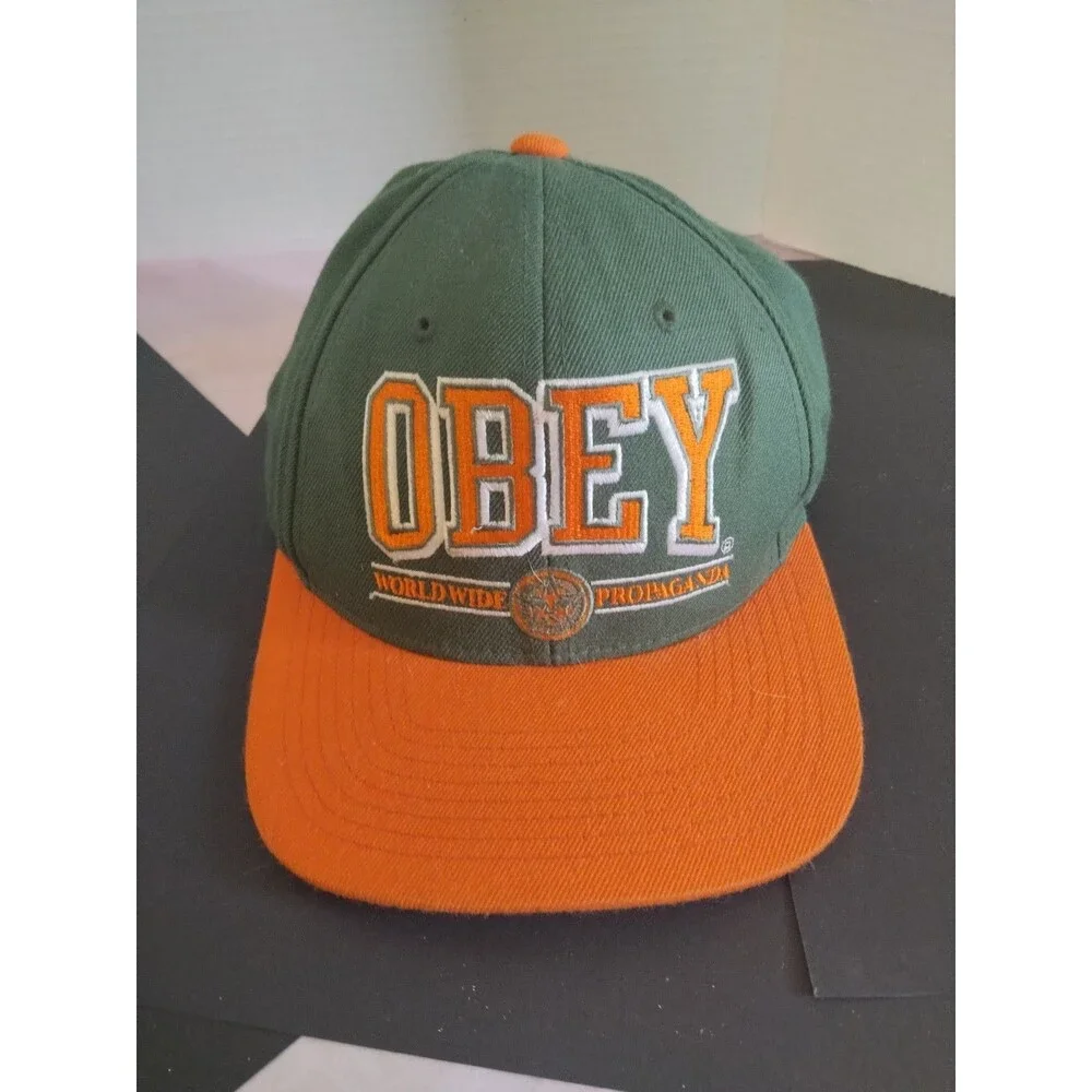 OBEY World Wide Propaganda Snapback Hat Orange&Green